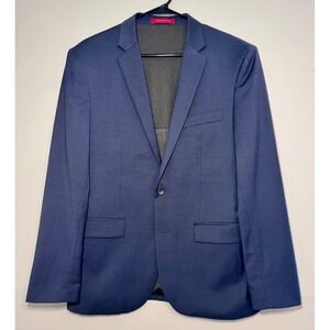 Kenneth Cole Mens Awear-Tech Slim Fit Blazer Navy Blue Sport Coat Preppy 40R